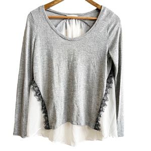 LUSH Gray Long Sleeve Sheer Back Blouse